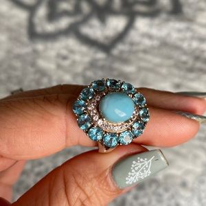 Sterling Silver Blue Larimar & Gemstone Ring Signed KH